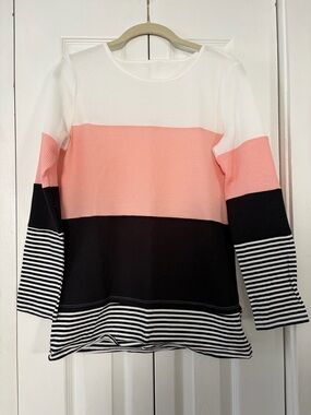 Striped Colorblock Long Sleeve Top - White, Pink & Black
